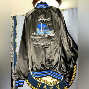 Vintage 1980's Tonkin Inc trucker semi Satin Bomber Jacket measurements in pics